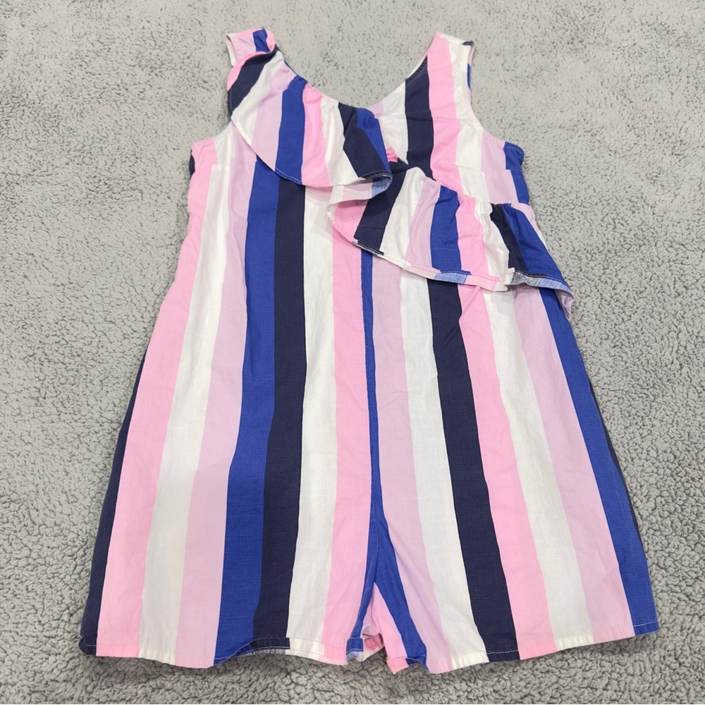 M&S Kids Girls Striped Romper Size 13–14 Sleeveless Ruffle Cotton